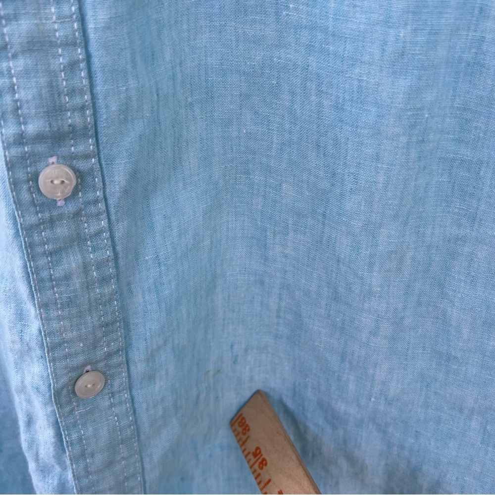 Cremieux 100% Linen Classics Shirt Men’s Short Sleeve Button Up Light Blue Large - Picture 11 of 13